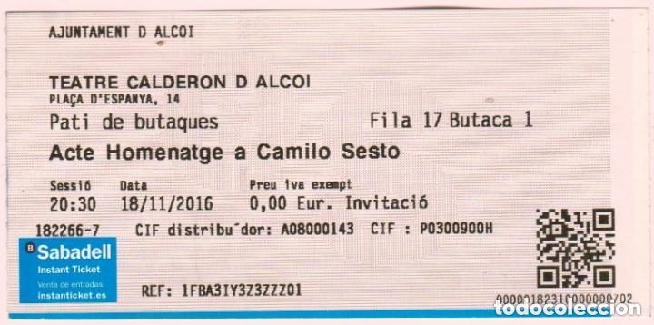 Entrada homenaje Camilo Sesto en Alcoy, 18 de noviembre 2016